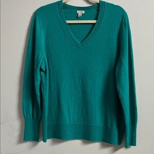 Halogen Nordstrom 100% cashmere v neck sweater teal bright colorful warm winter